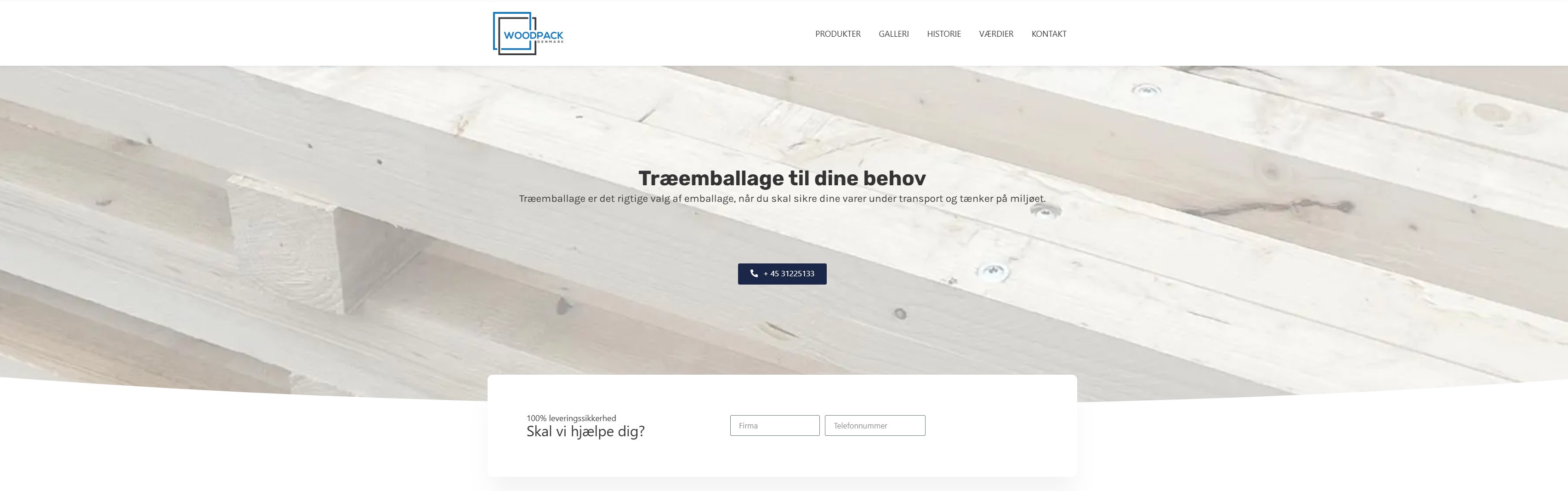 Woodpack Denmark — forsiden af det færdige website