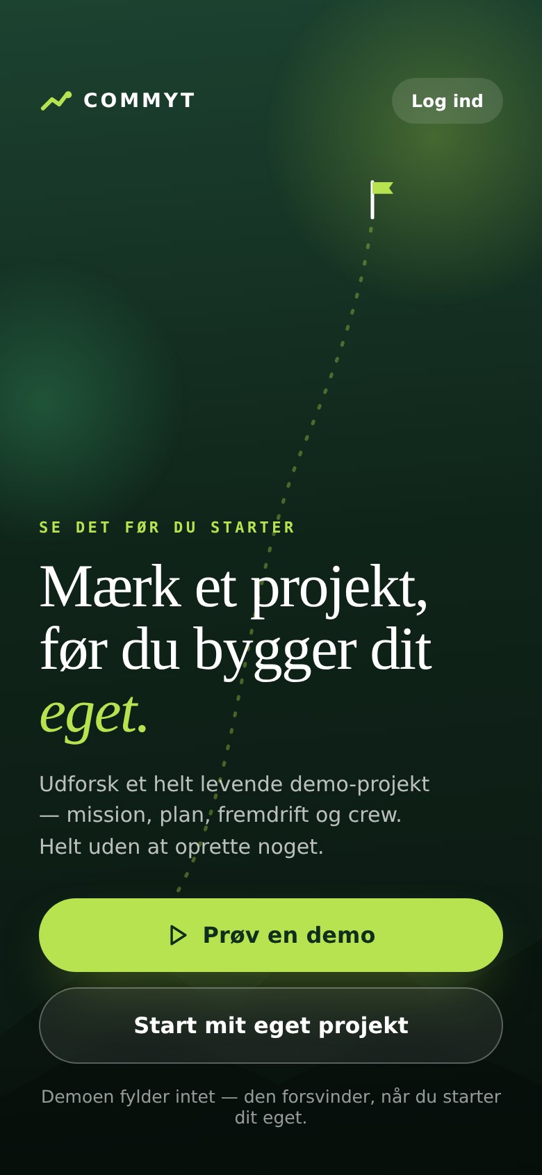 Commyt — web-appens forside på mobil