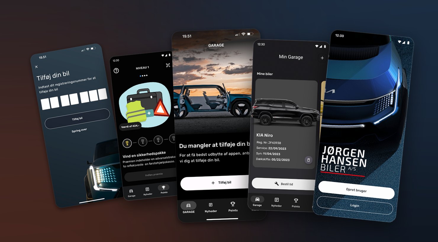 Jørgen Hansen Biler-app — skærme